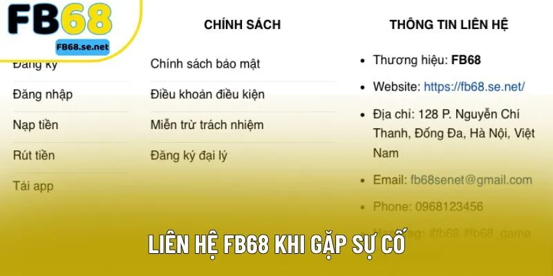 Liên hệ FB68 khi gặp sự cố