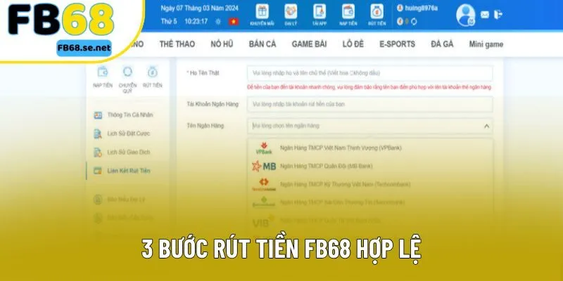 3 bước rút tiền FB68 hợp lệ